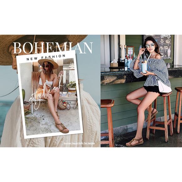 Women’s Boho Flat Sandals Beaded Elastic Strap Summer Dressy Casual Sz 8 - Picture 8 of 12